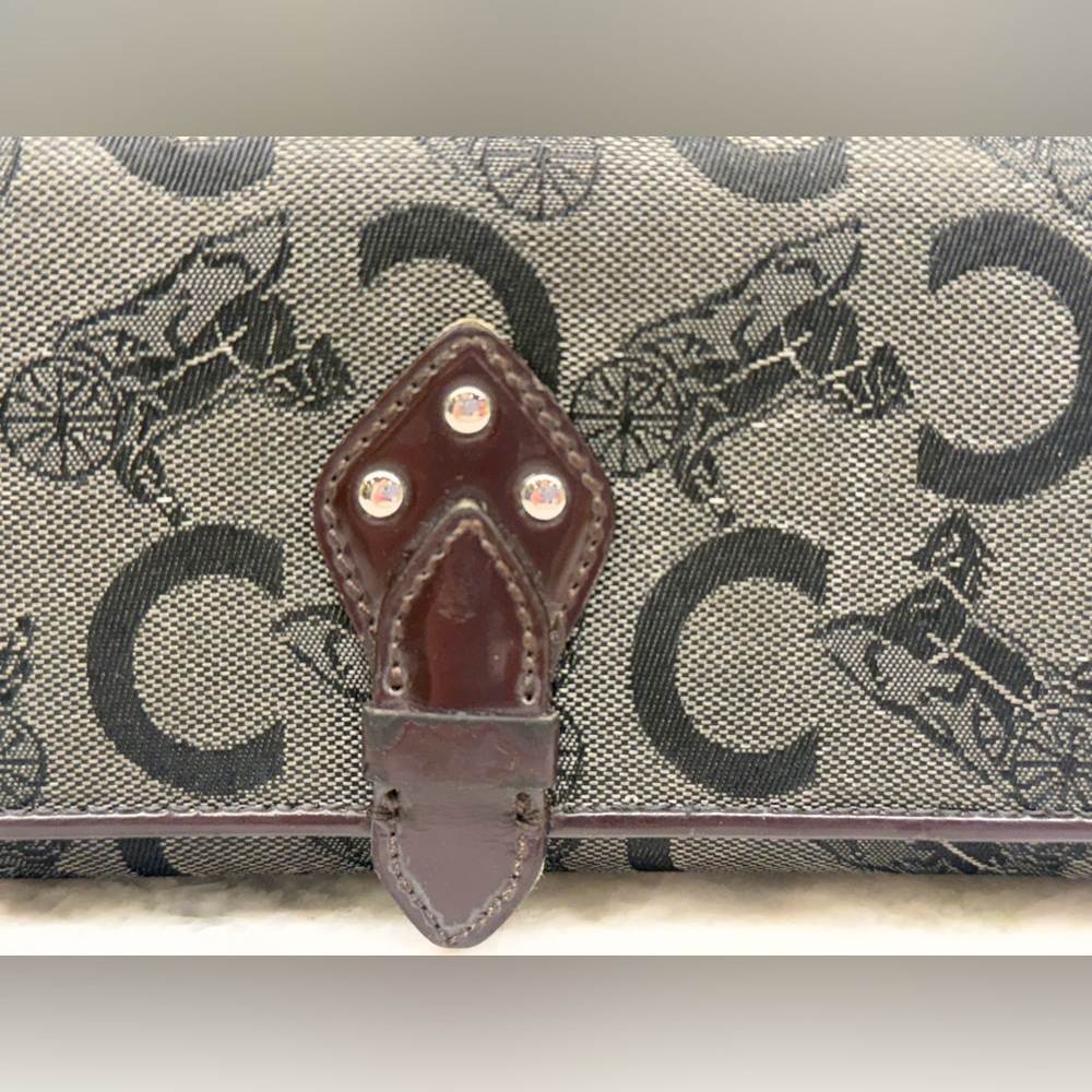 SOLD CELINE Vintage Macadam Logo Canvas/Patent Leather Long Flap Snap Wallet - Picture 2 of 16